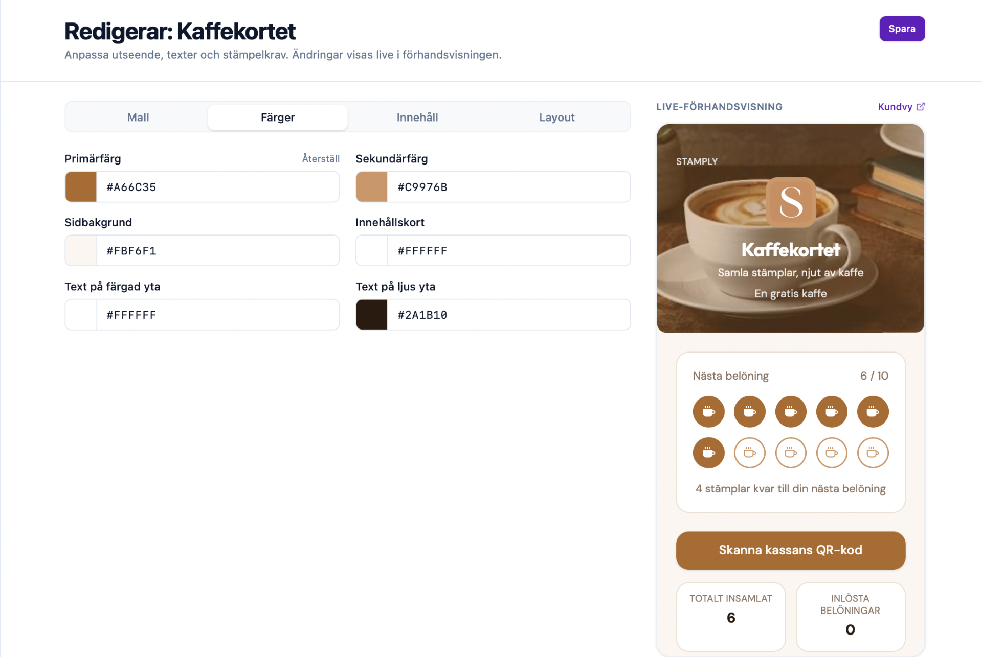 Kortdesign med live-förhandsvisning
