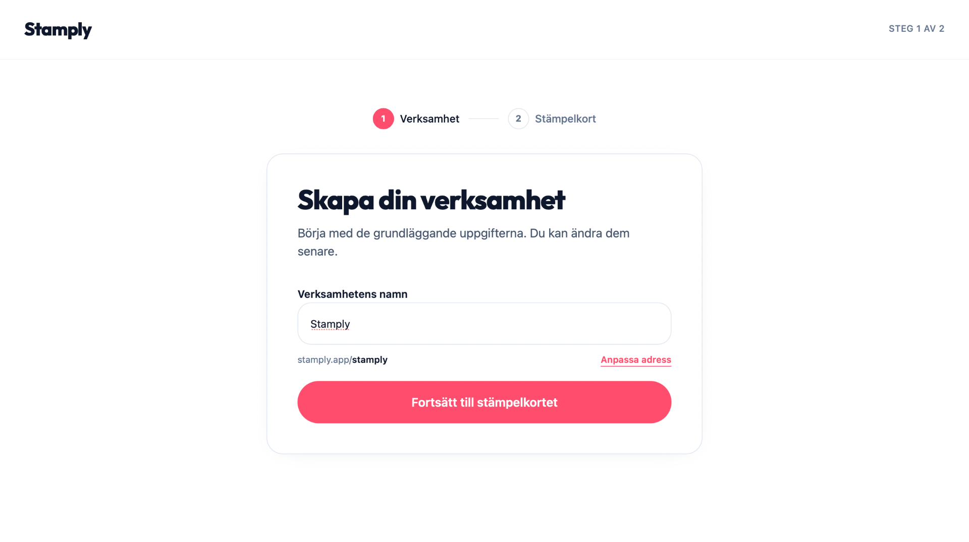 Stamply onboarding — skapa din verksamhet
