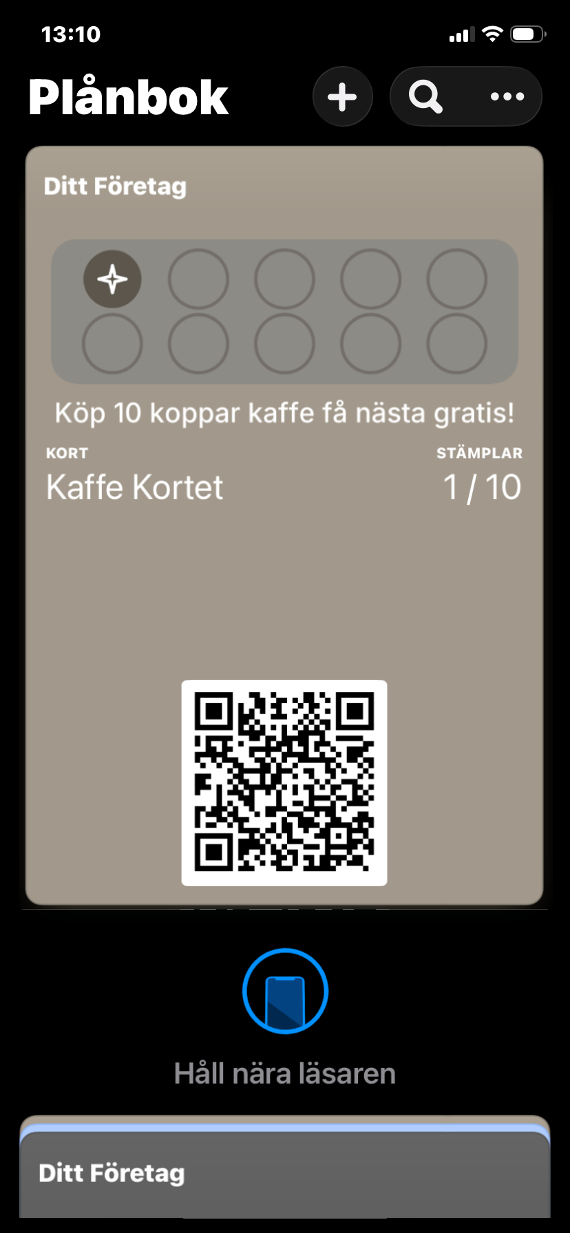 Ett digitalt stämpelkort från Stamply i Apple Wallet